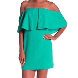 NWT Trina Turk Mirador Off Shoulder Ruffle Dress Turquoise